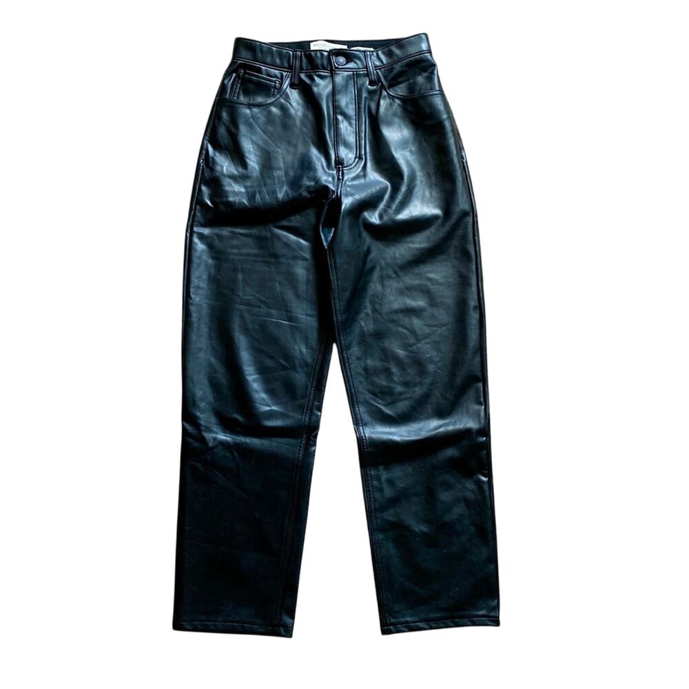 Abercrombie & Fitch Curve Love Minimal Vegan Leather High Rise Straight Pants